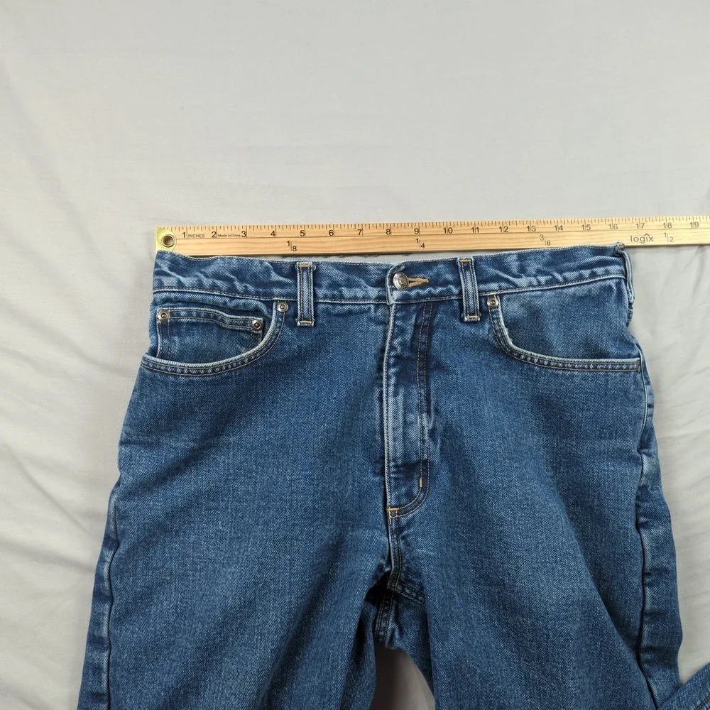 Lands End Jeans Mens 32x30 Blue Flannel Lined Plaid Outdoor Faded